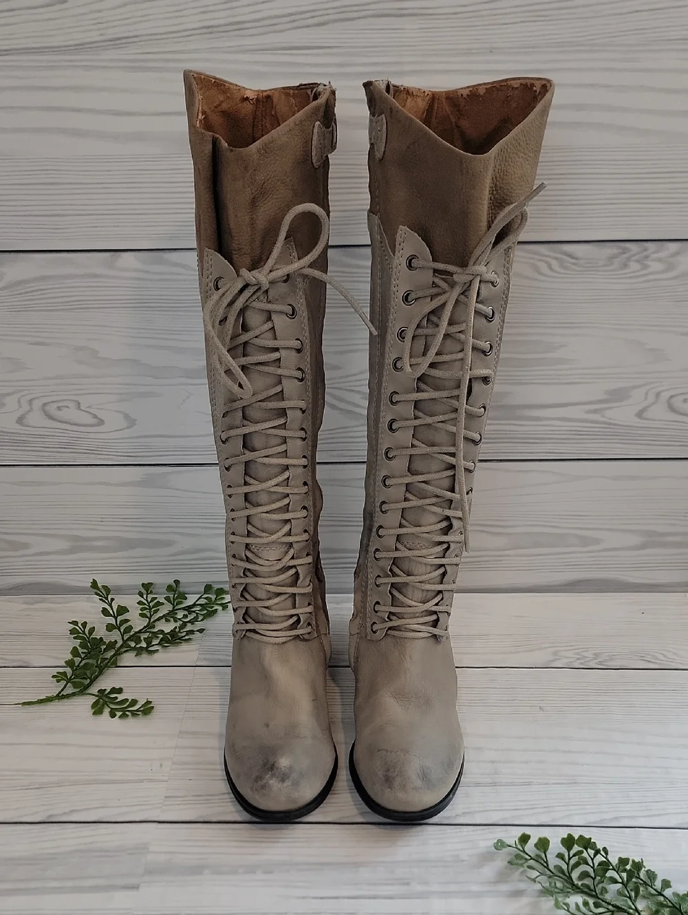 Kelsi Dagger Jutta  Lace-Up Tall Boots - Taupe Suede Womens Size 6